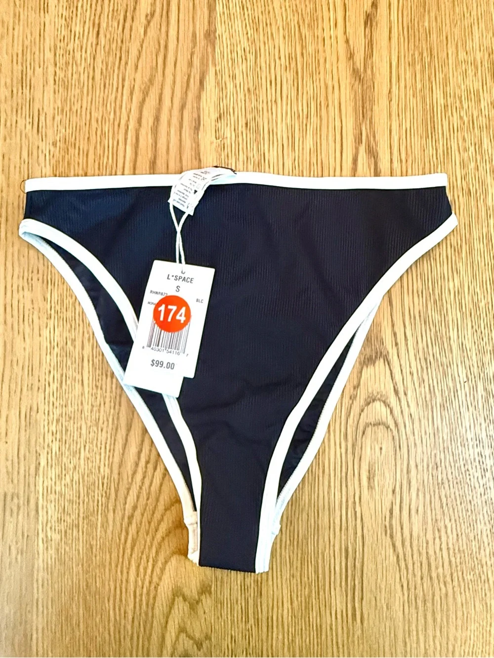 L*Space Nora Bikini Bottoms Black White Trim High Cut Size S NWT